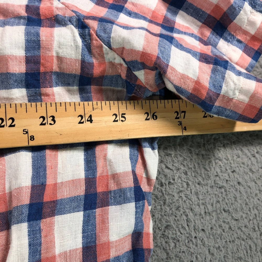 LL Bean Shirt Mens Extra Large Red Blue Plaid 100% Linen Slightly Fitted Coastal - Picture 9 of 10